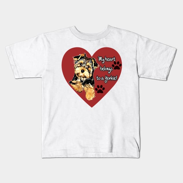 My Heart Belongs To A Yorkie! Kids T-Shirt by AdrianaHolmesArt